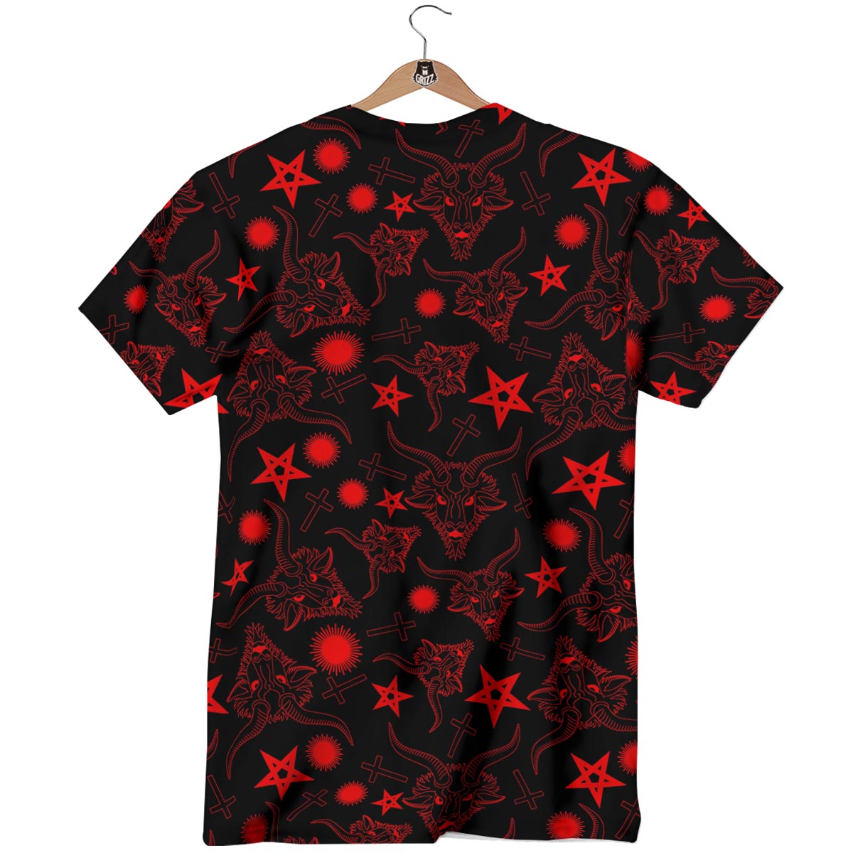 Skull Pentagram Satan Goat Print Pattern T-Shirt-grizzshop