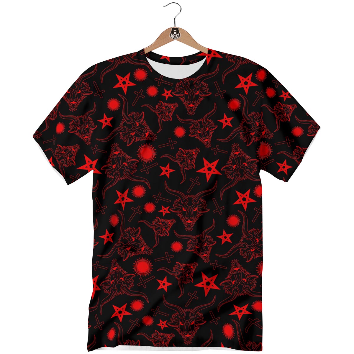 Skull Pentagram Satan Goat Print Pattern T-Shirt-grizzshop