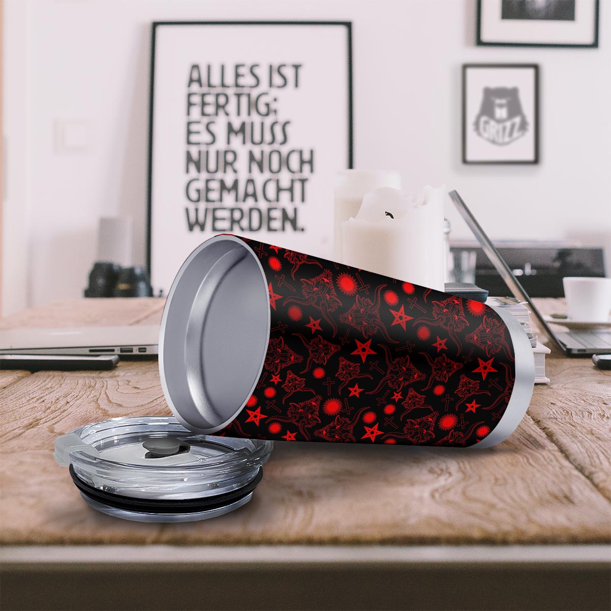 Skull Pentagram Satan Goat Print Pattern Tumbler-grizzshop