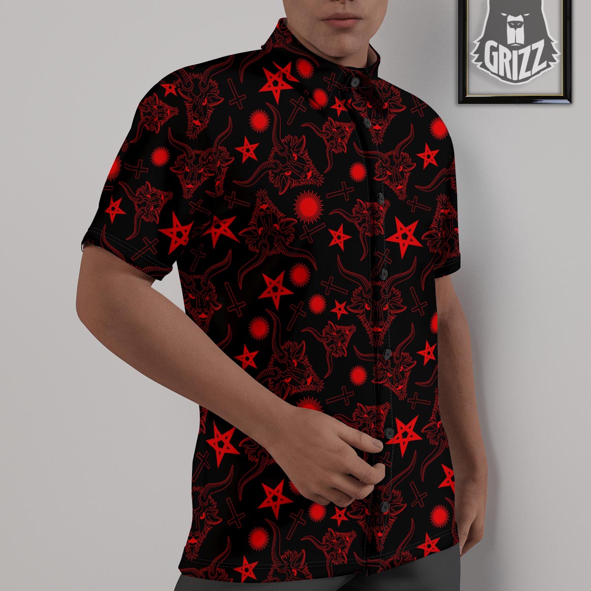 Skull Pentagram Satan Goat Print Pattern Untucked Shirts-grizzshop
