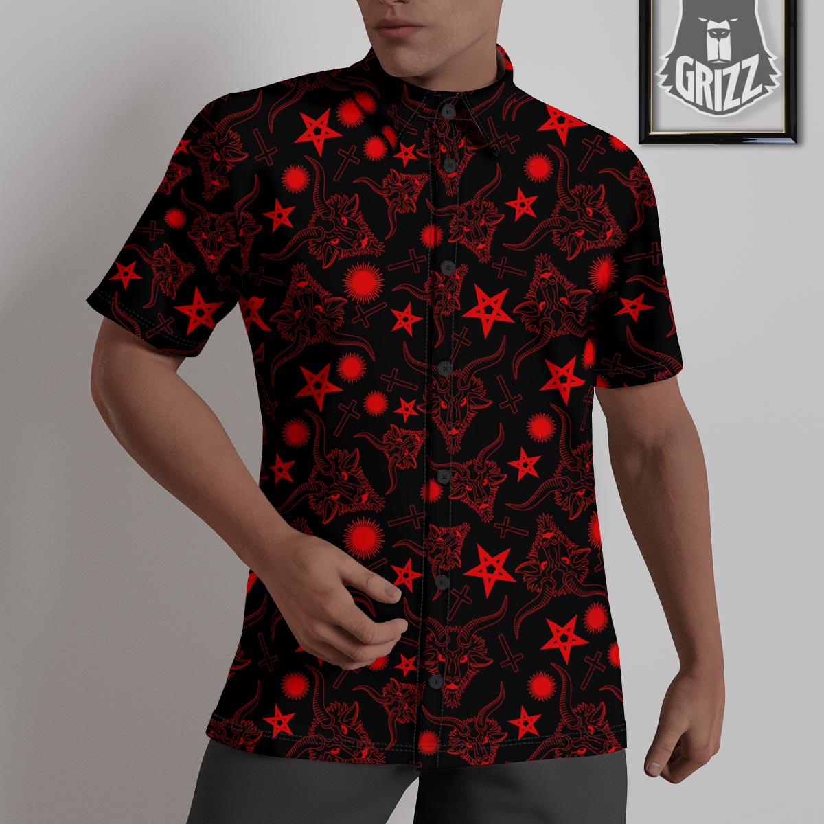 Skull Pentagram Satan Goat Print Pattern Untucked Shirts-grizzshop