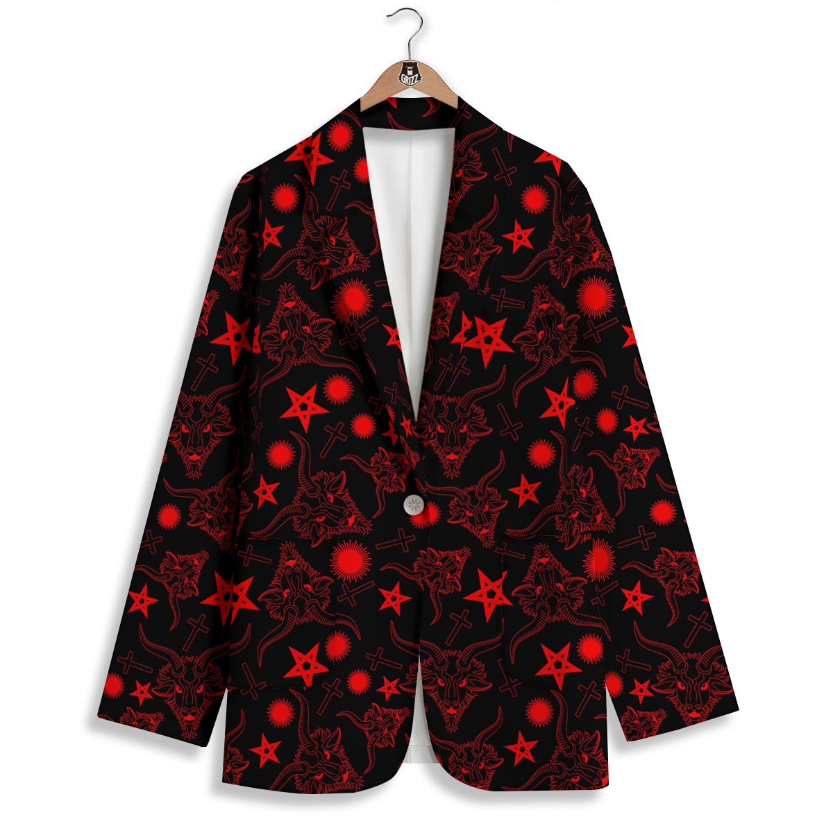 Skull Pentagram Satan Goat Print Pattern Women's Blazer-grizzshop