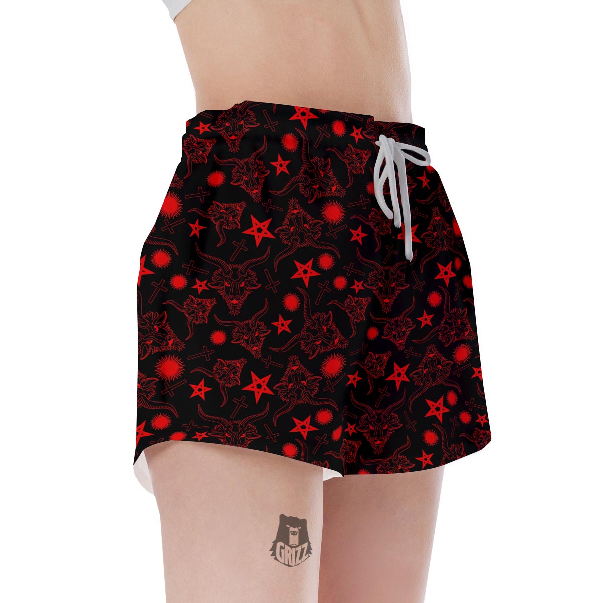 Skull Pentagram Satan Goat Print Pattern Women's Shorts-grizzshop