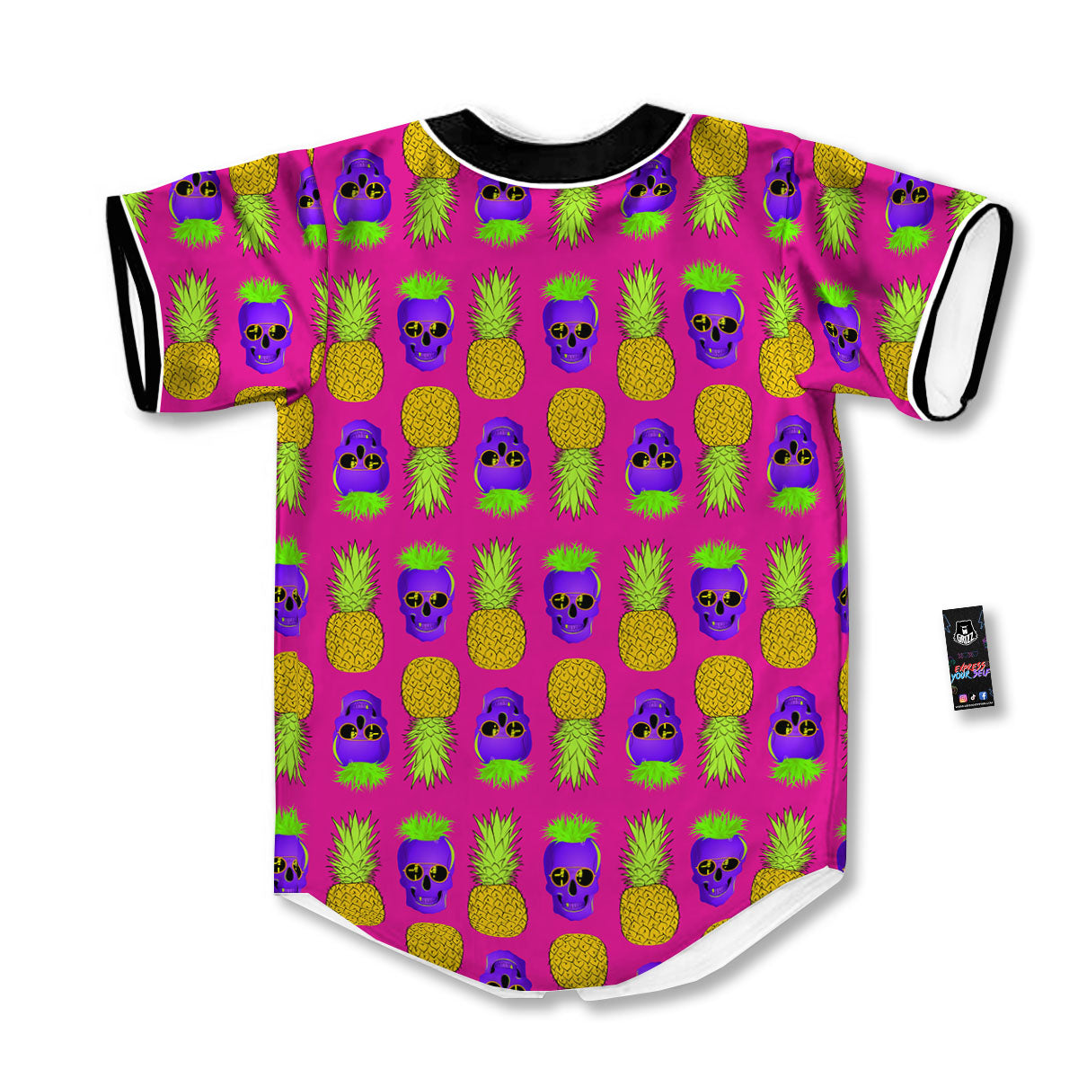 Skull Pineapple Print Pattern Baseball Jersey-grizzshop