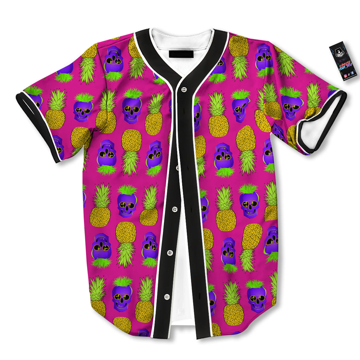 Skull Pineapple Print Pattern Baseball Jersey-grizzshop