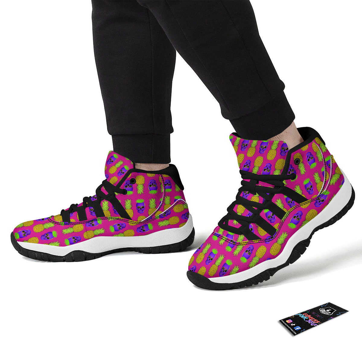 Skull Pineapple Print Pattern Black Bball Shoes-grizzshop