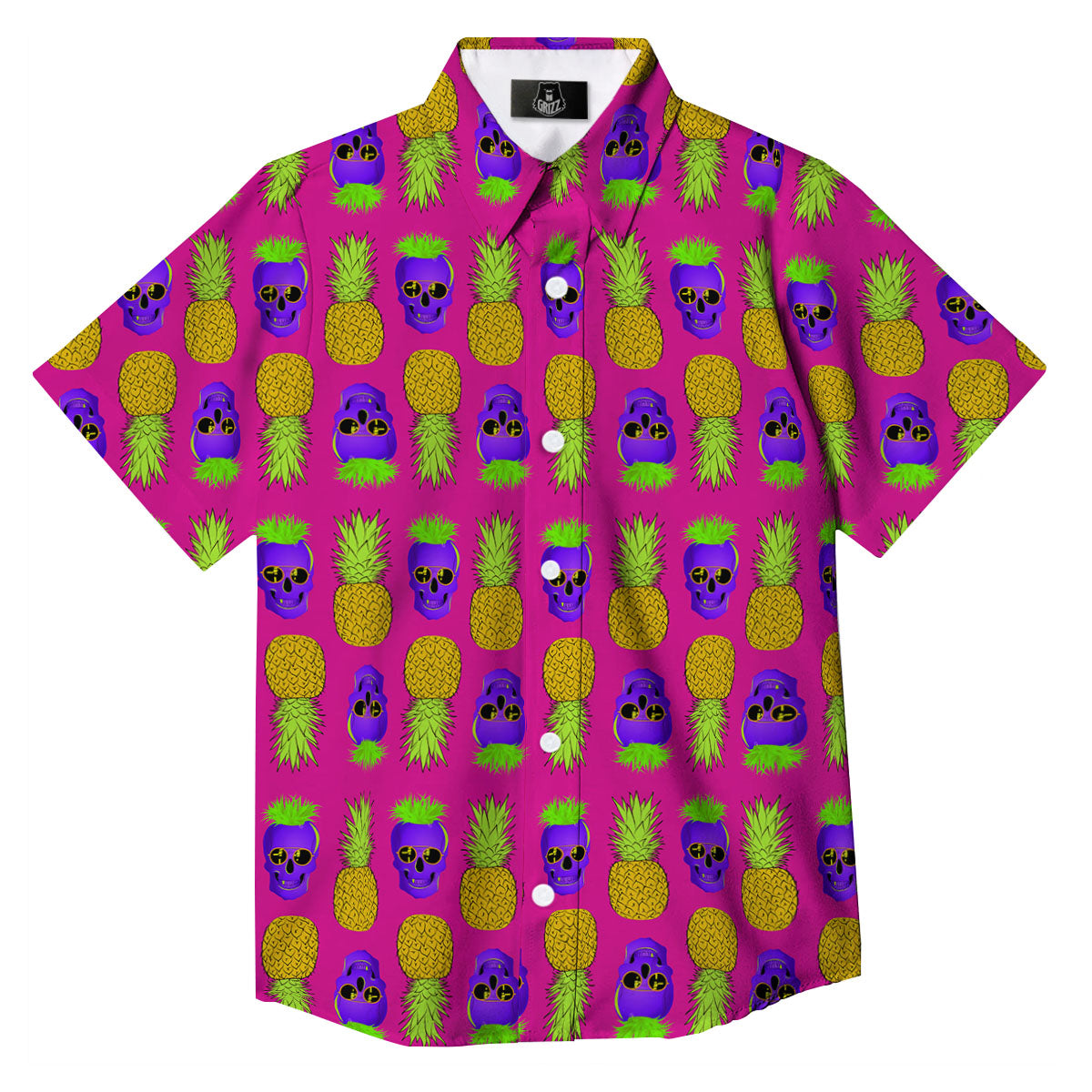 Skull Pineapple Print Pattern Button Up Shirt-grizzshop