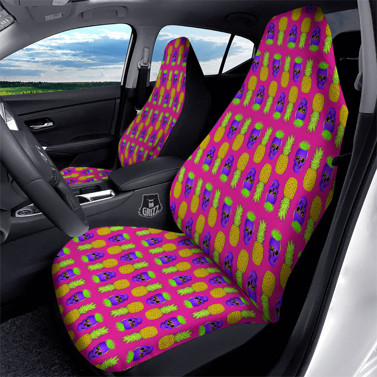 Skull Pineapple Print Pattern Car Seat Covers-grizzshop