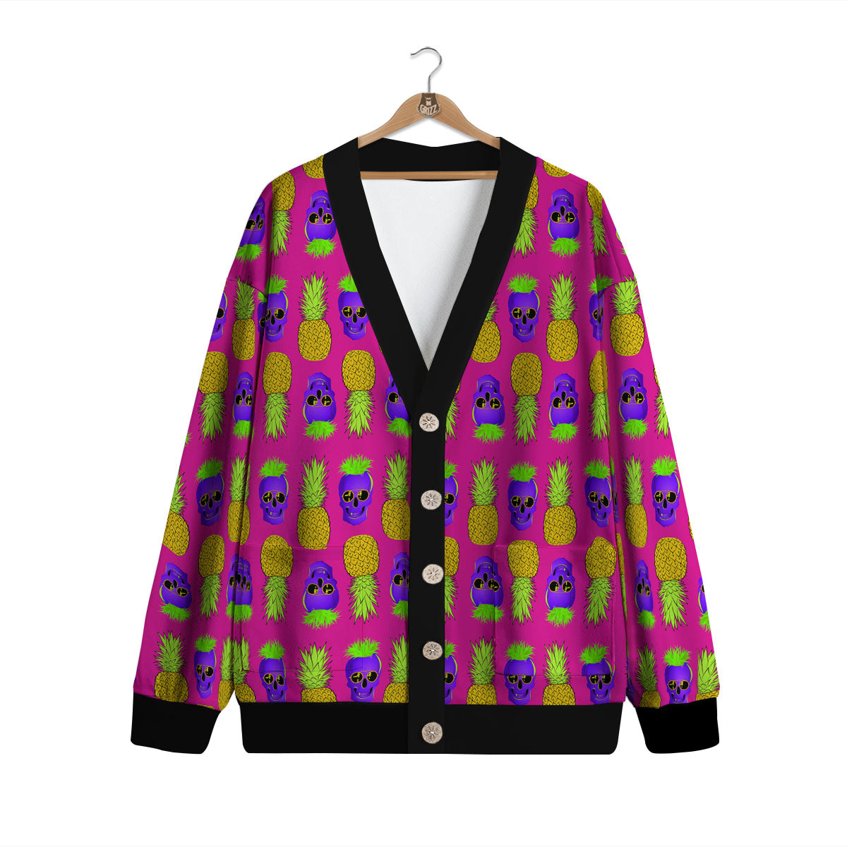 Skull Pineapple Print Pattern Cardigan-grizzshop