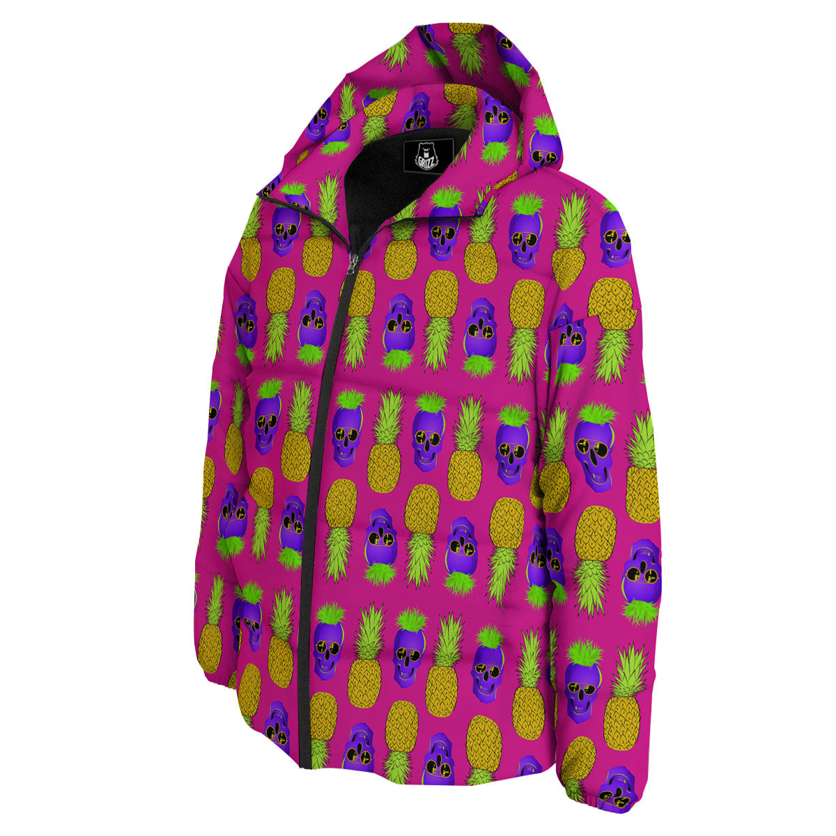 Skull Pineapple Print Pattern Down Jacket-grizzshop