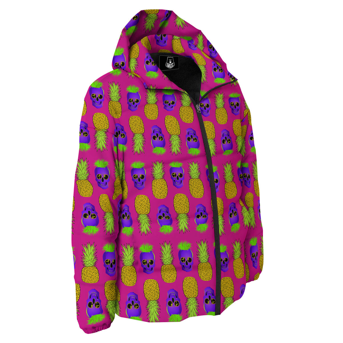 Skull Pineapple Print Pattern Down Jacket-grizzshop