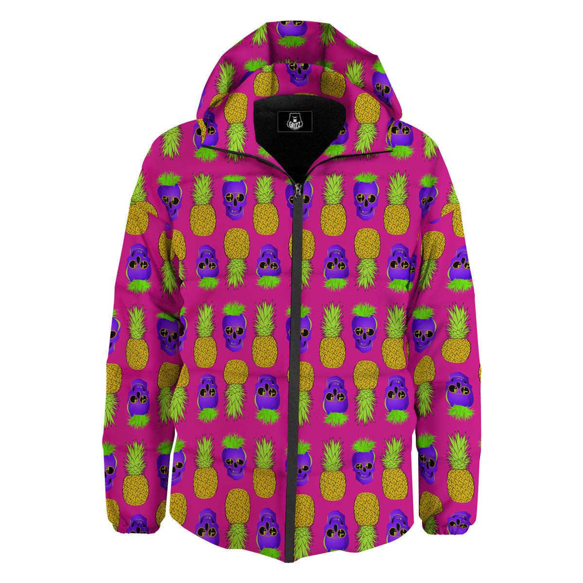 Skull Pineapple Print Pattern Down Jacket-grizzshop