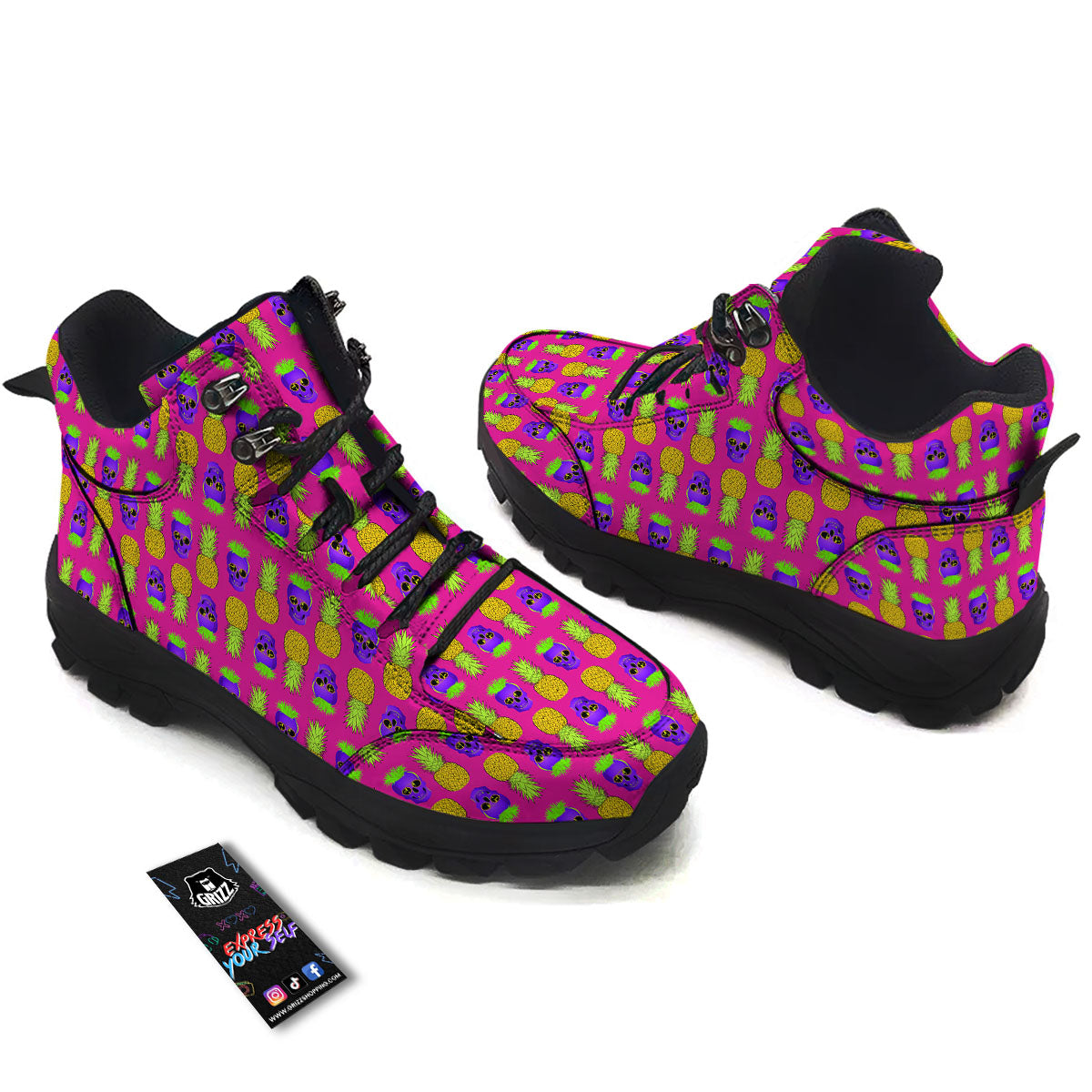 Skull Pineapple Print Pattern Hiking Shoes-grizzshop