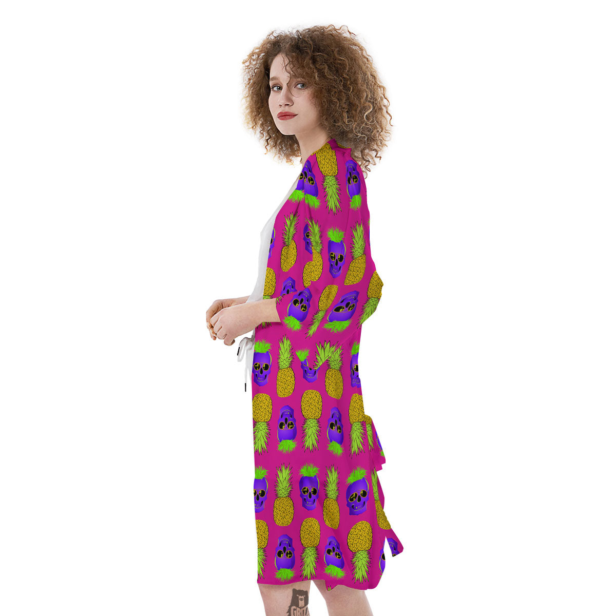 Skull Pineapple Print Pattern Kimono-grizzshop
