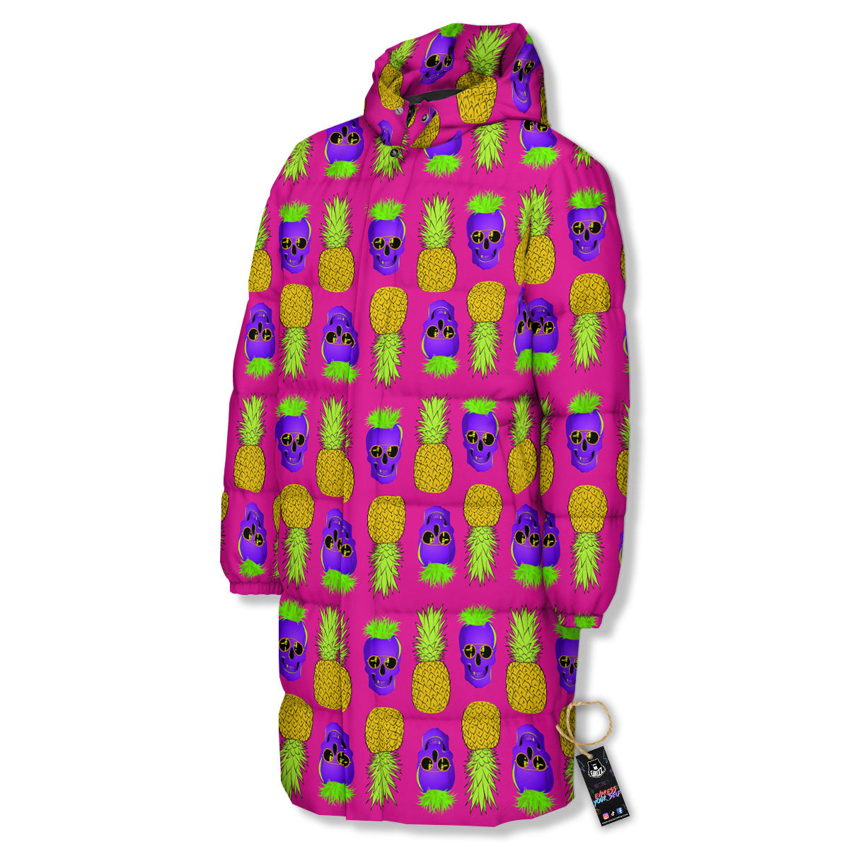 Skull Pineapple Print Pattern Long Down Jacket-grizzshop