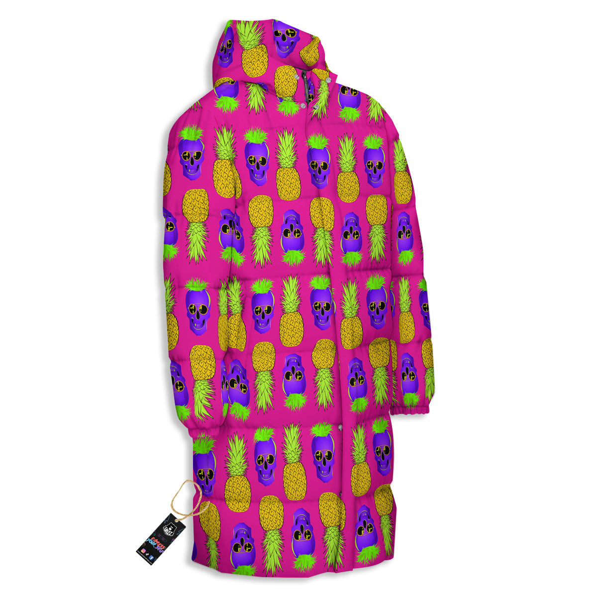 Skull Pineapple Print Pattern Long Down Jacket-grizzshop