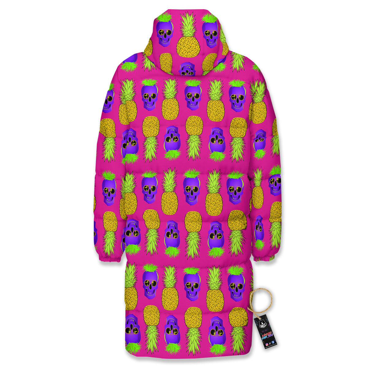 Skull Pineapple Print Pattern Long Down Jacket-grizzshop