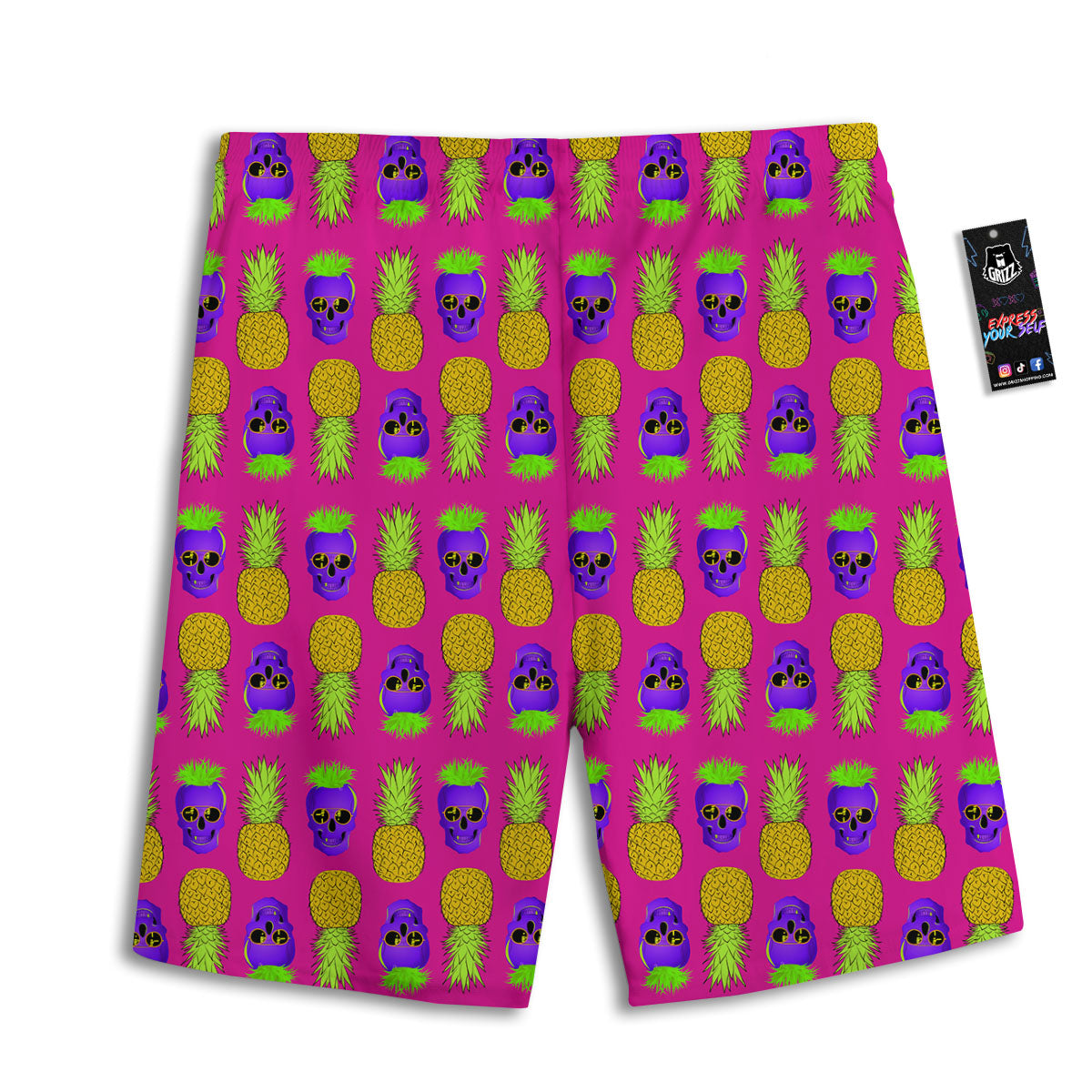 Skull Pineapple Print Pattern Men's Athletic Shorts