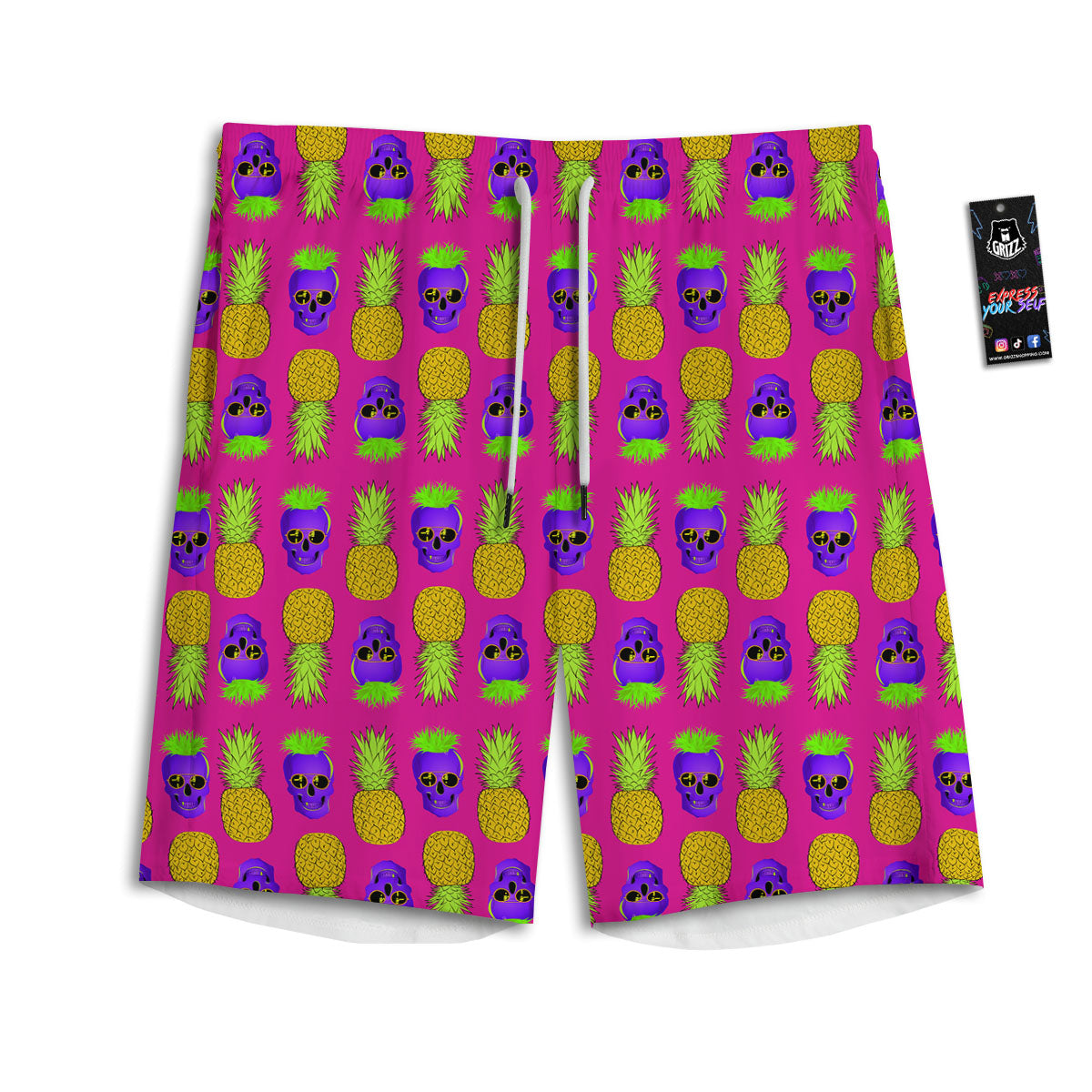 Skull Pineapple Print Pattern Men's Athletic Shorts