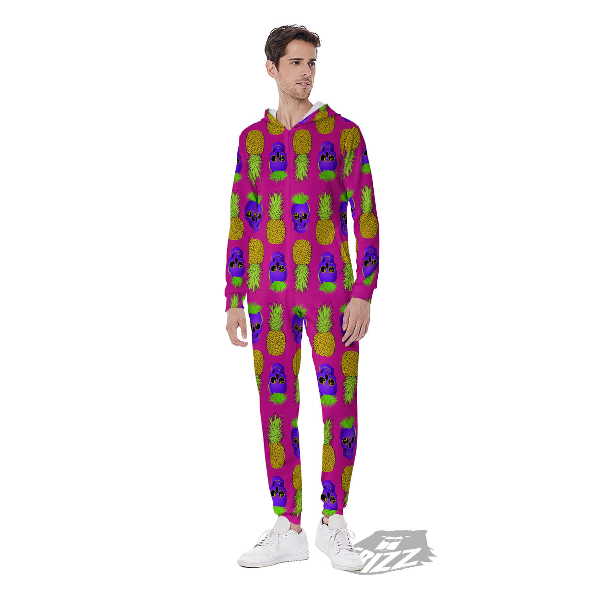 Skull Pineapple Print Pattern Men's Jumpsuit-grizzshop