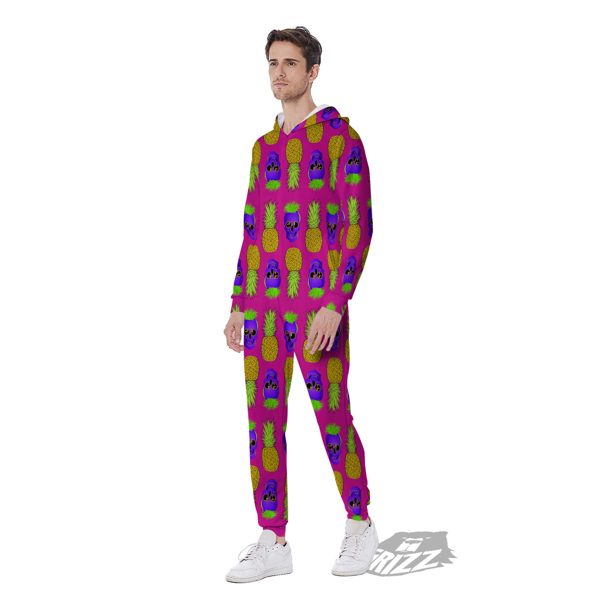 Skull Pineapple Print Pattern Men's Jumpsuit-grizzshop