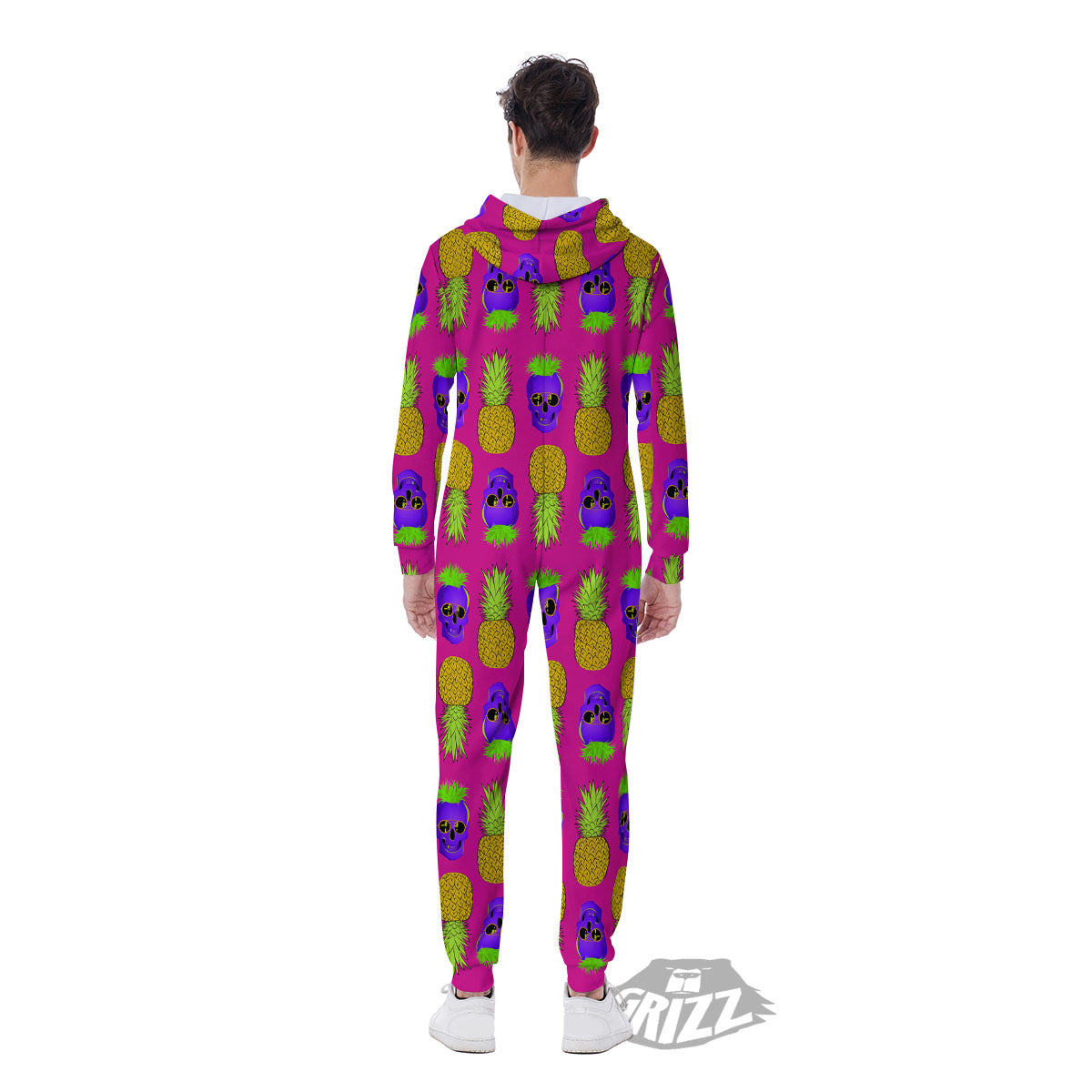 Skull Pineapple Print Pattern Men's Jumpsuit-grizzshop