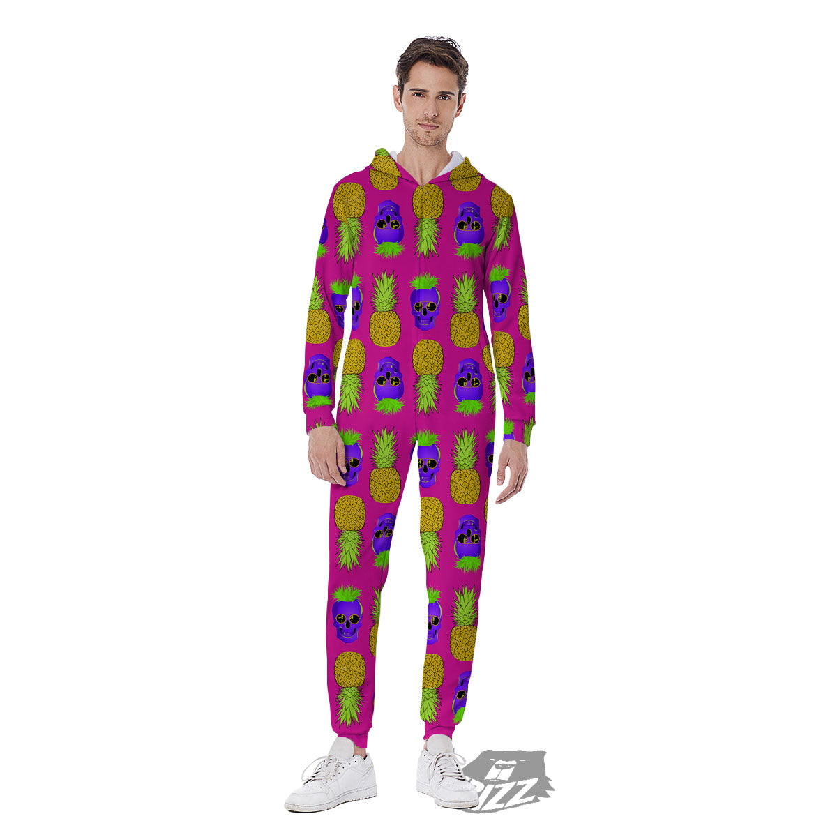 Skull Pineapple Print Pattern Men's Jumpsuit-grizzshop