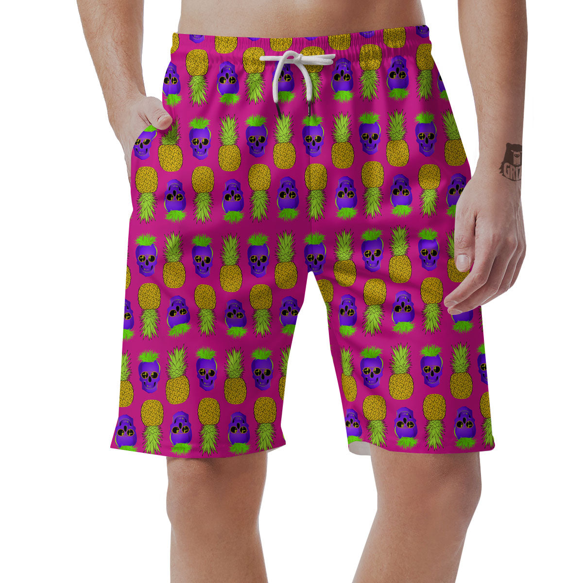 Skull Pineapple Print Pattern Men's Shorts-grizzshop