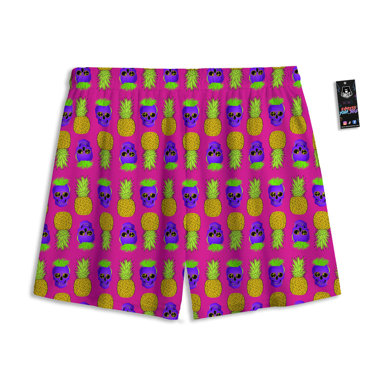 Skull Pineapple Print Pattern Mesh Shorts