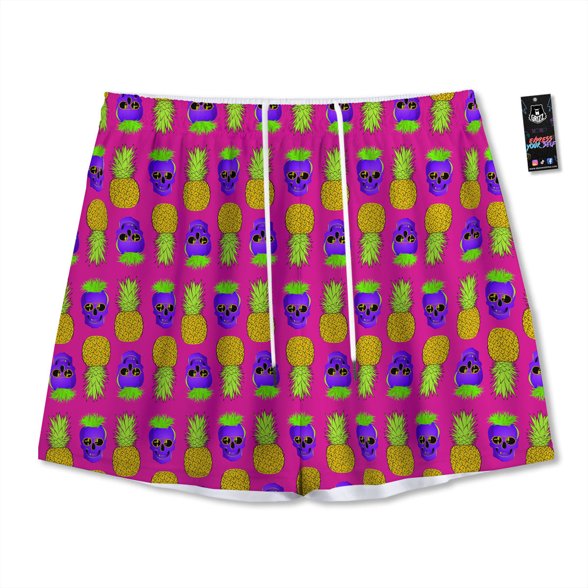 Skull Pineapple Print Pattern Mesh Shorts
