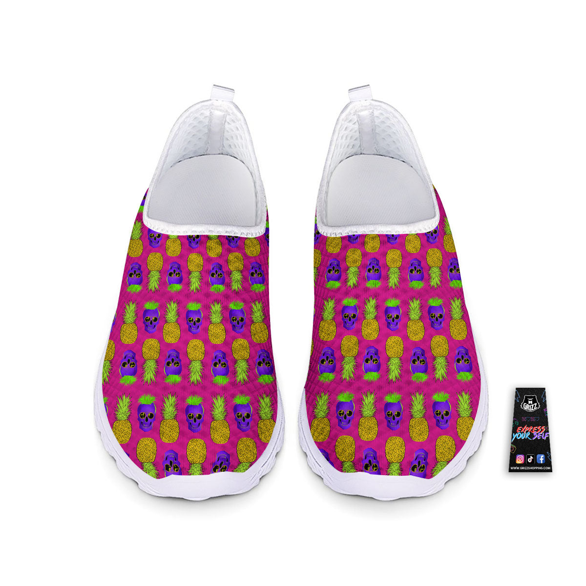 Skull Pineapple Print Pattern Nurse Shoes-grizzshop