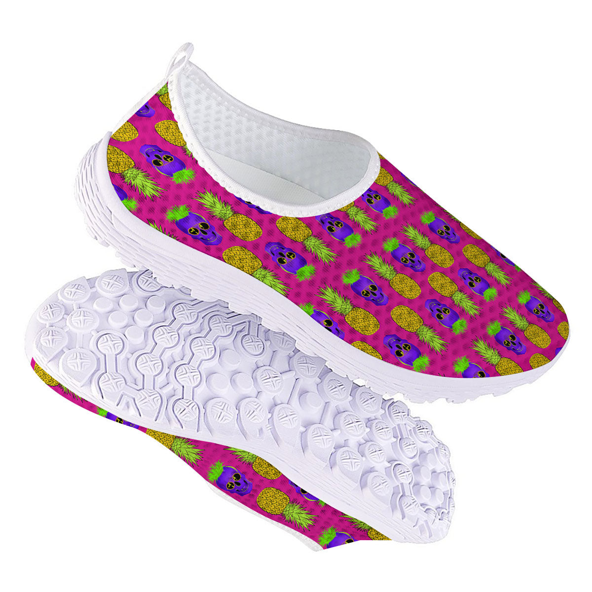 Skull Pineapple Print Pattern Nurse Shoes-grizzshop