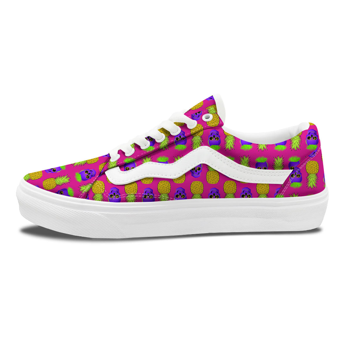 Skull Pineapple Print Pattern Skate Shoes-grizzshop