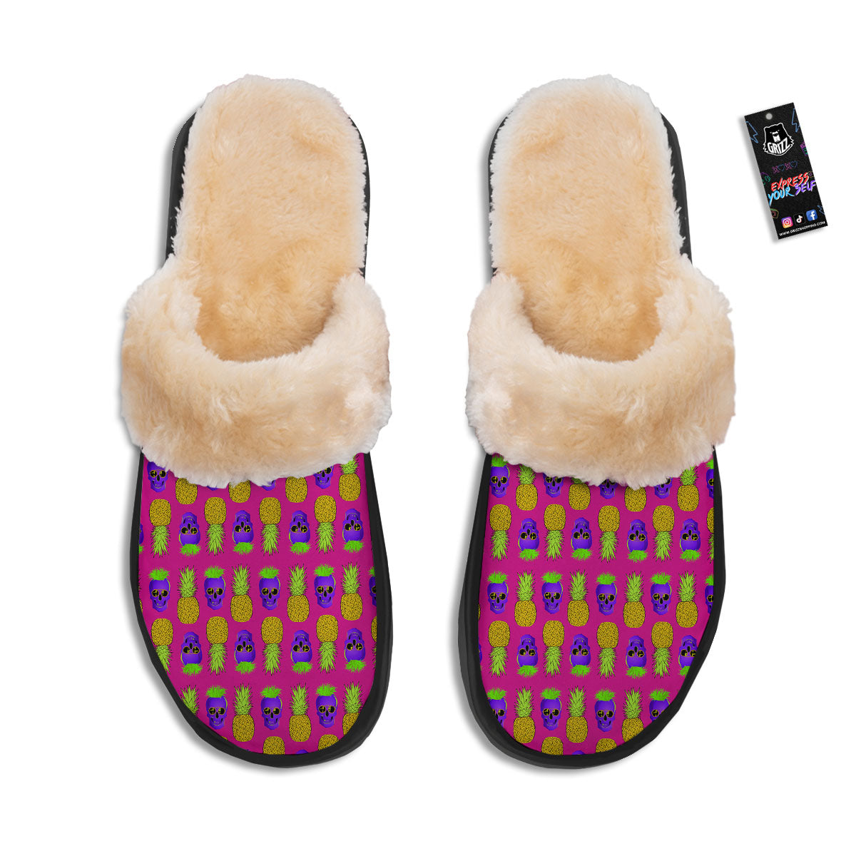 Skull Pineapple Print Pattern Slippers-grizzshop