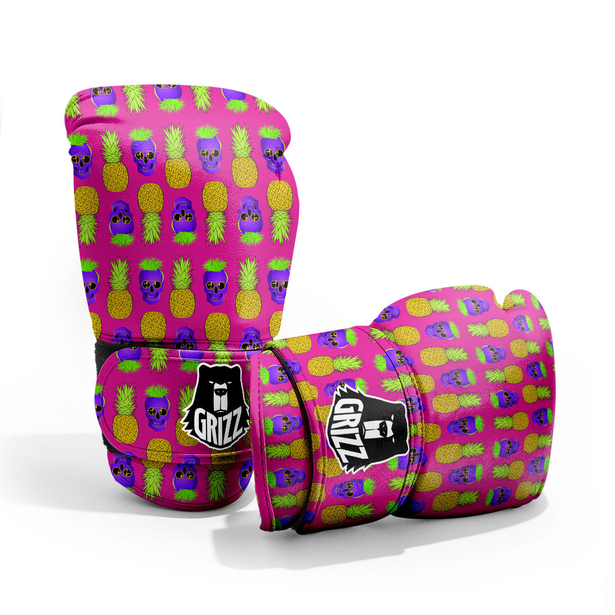 Skull Pineapple Print Pattern Sparring Gloves-grizzshop