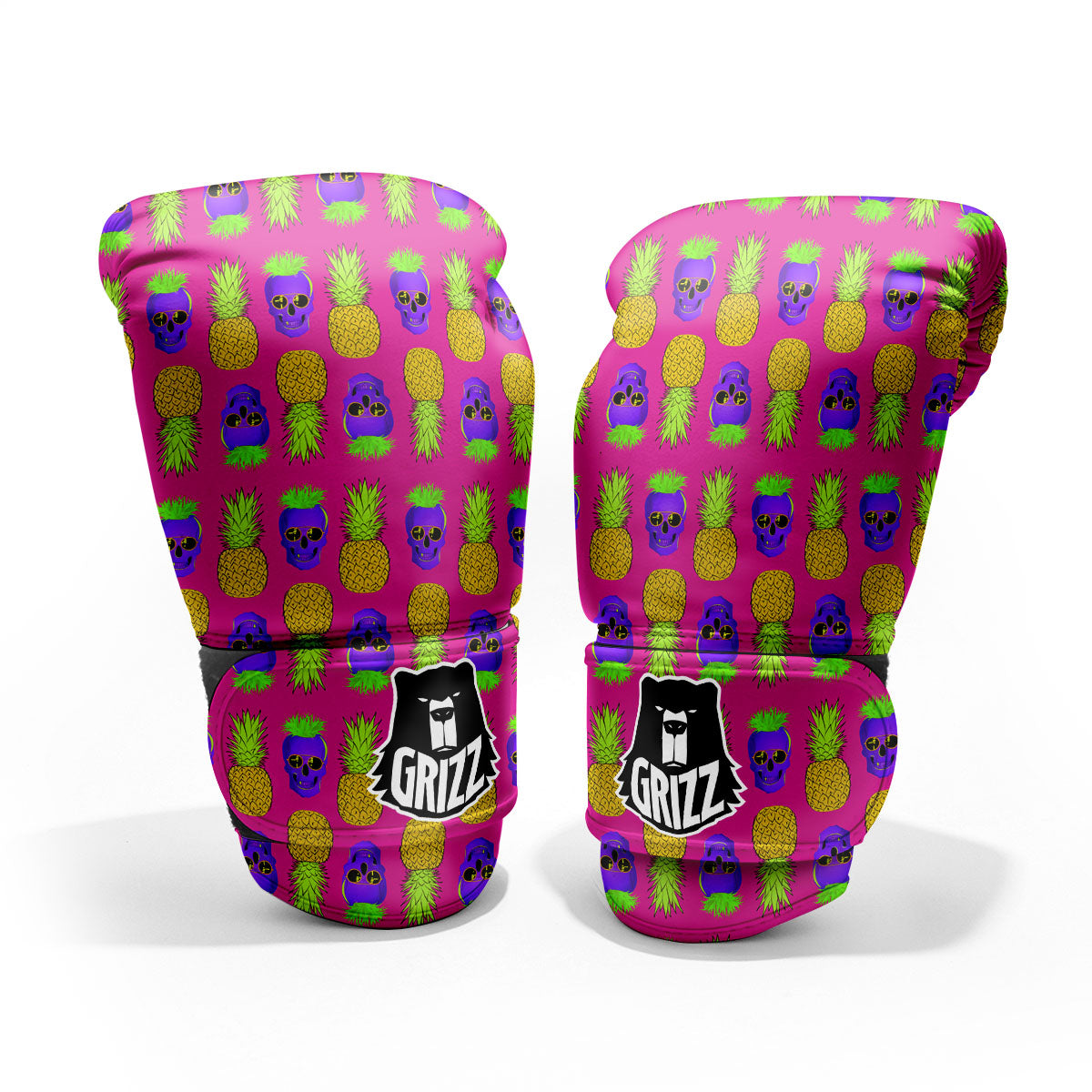 Skull Pineapple Print Pattern Sparring Gloves-grizzshop
