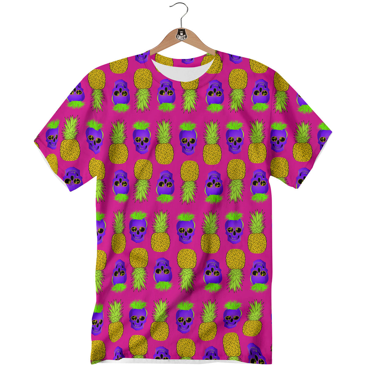 Skull Pineapple Print Pattern T-Shirt-grizzshop