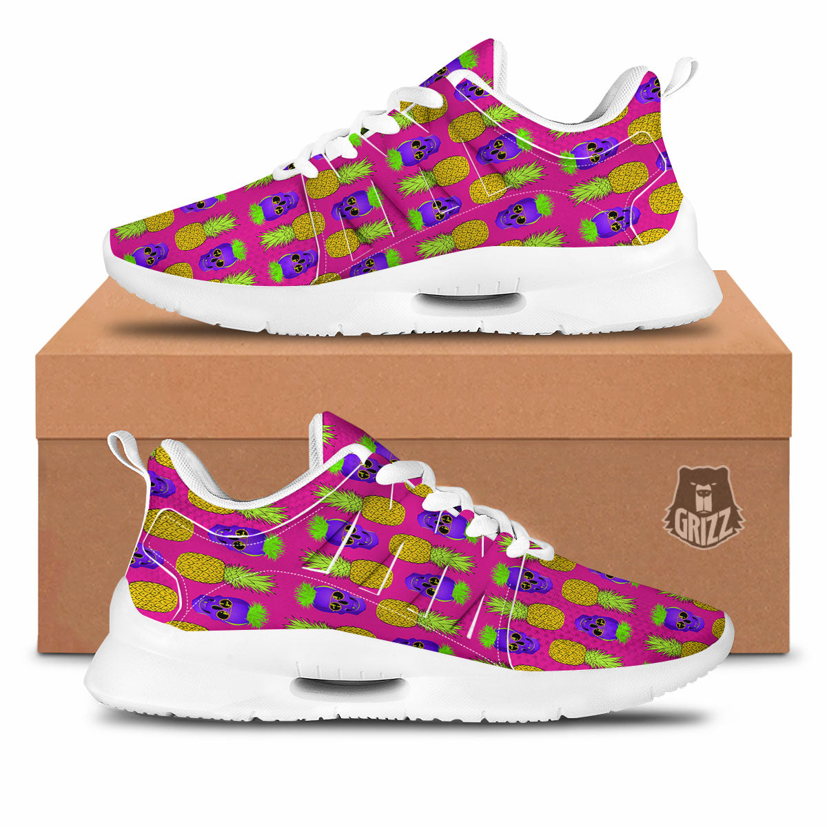 Skull Pineapple Print Pattern Tennis Shoes-grizzshop