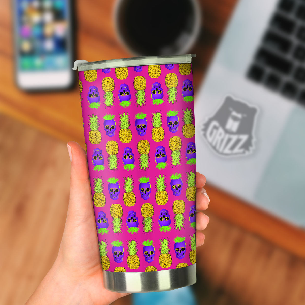 Skull Pineapple Print Pattern Tumbler-grizzshop