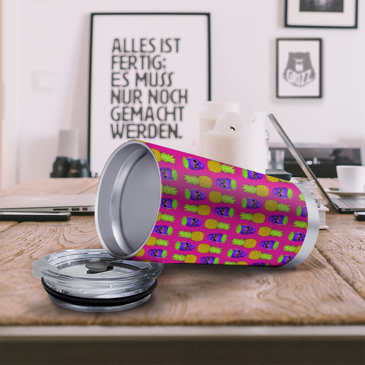 Skull Pineapple Print Pattern Tumbler-grizzshop