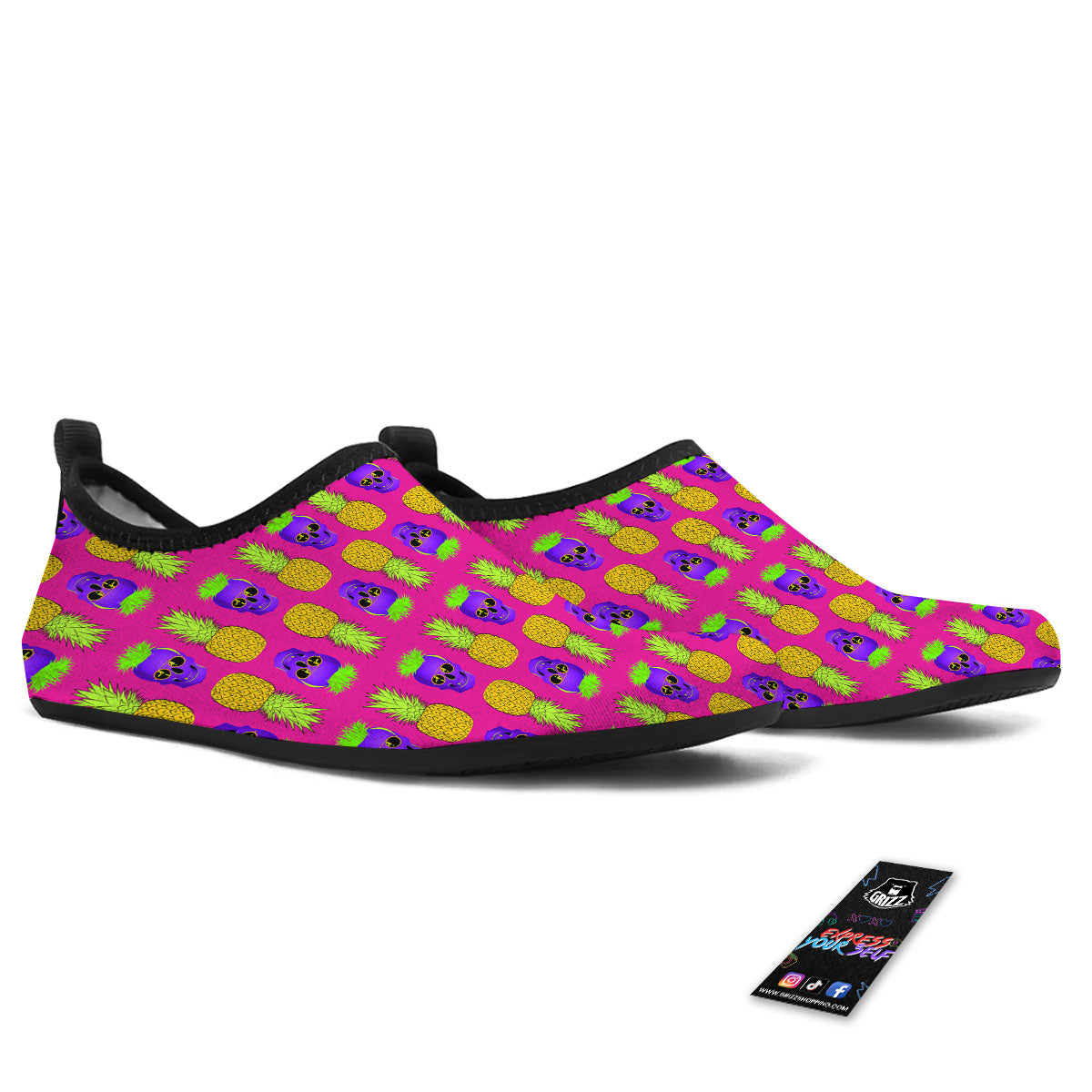 Skull Pineapple Print Pattern Water Shoes-grizzshop