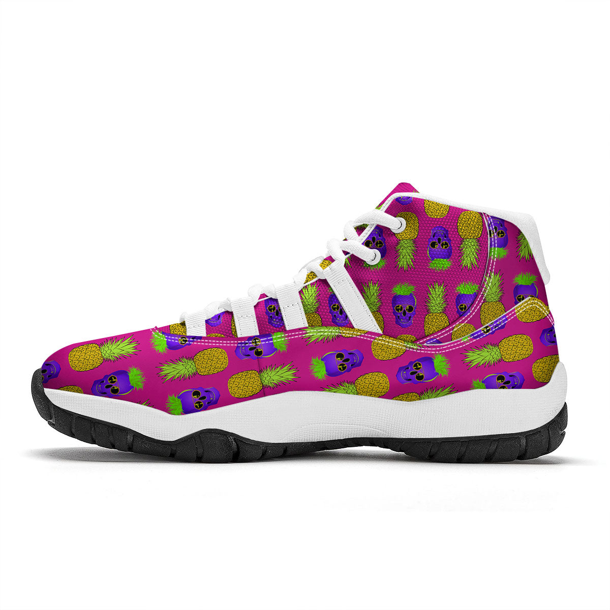 Skull Pineapple Print Pattern White Bball Shoes-grizzshop