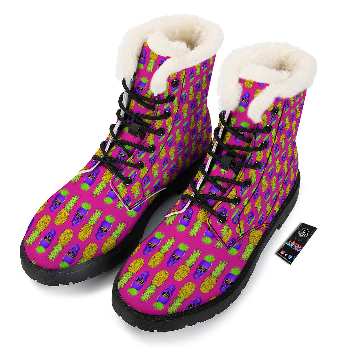 Skull Pineapple Print Pattern Winter Boots-grizzshop