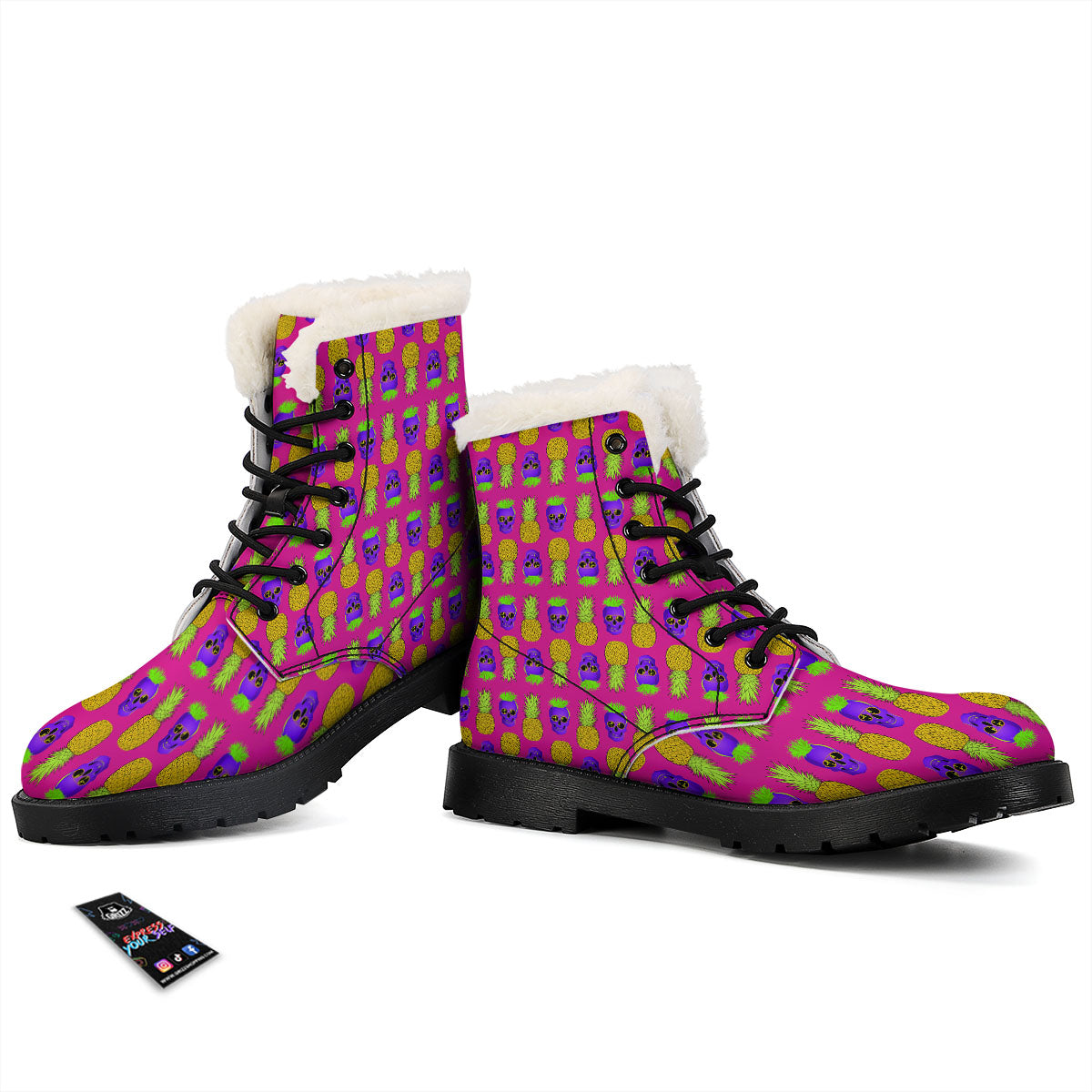 Skull Pineapple Print Pattern Winter Boots-grizzshop