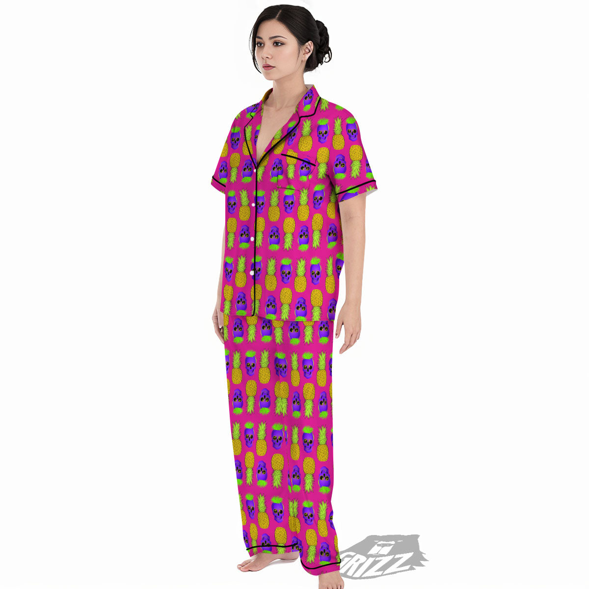Skull Pineapple Print Pattern Women's Pajamas Set-grizzshop
