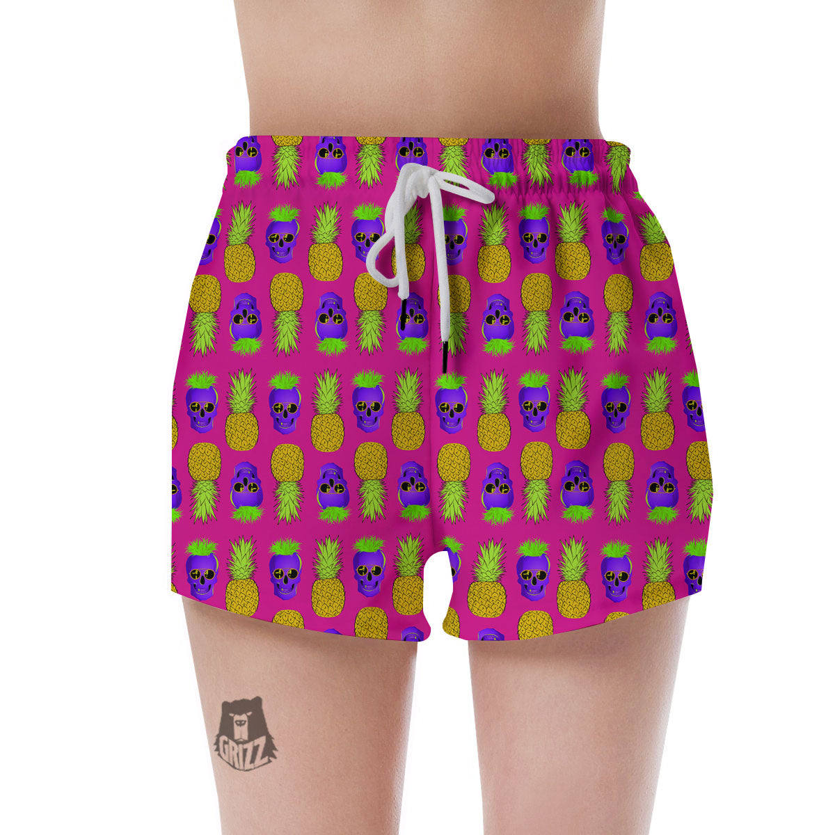 Skull Pineapple Print Pattern Women's Shorts-grizzshop