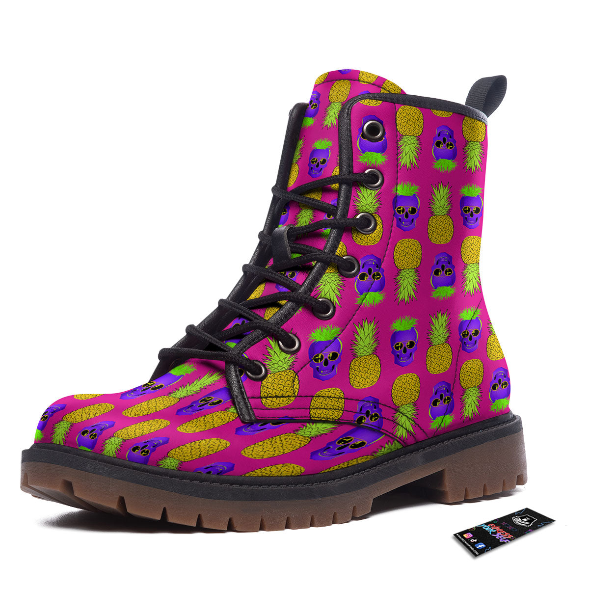 Skull Pineapple Print Pattern Work Boots-grizzshop