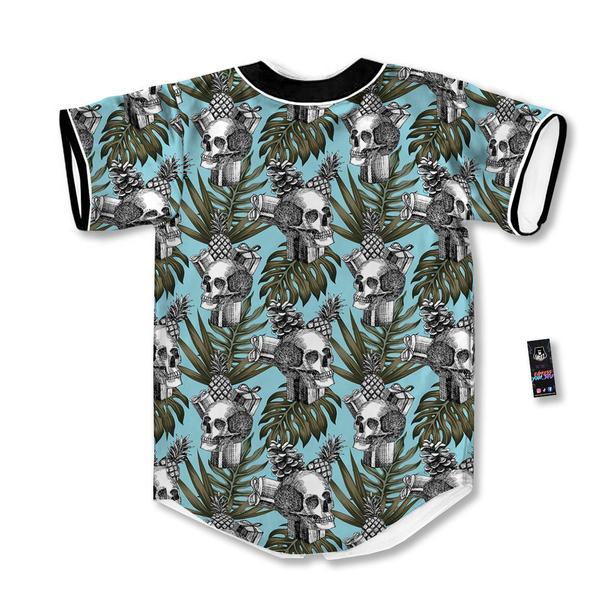 Skull Pineapple Tropical Print Pattern Baseball Jersey-grizzshop