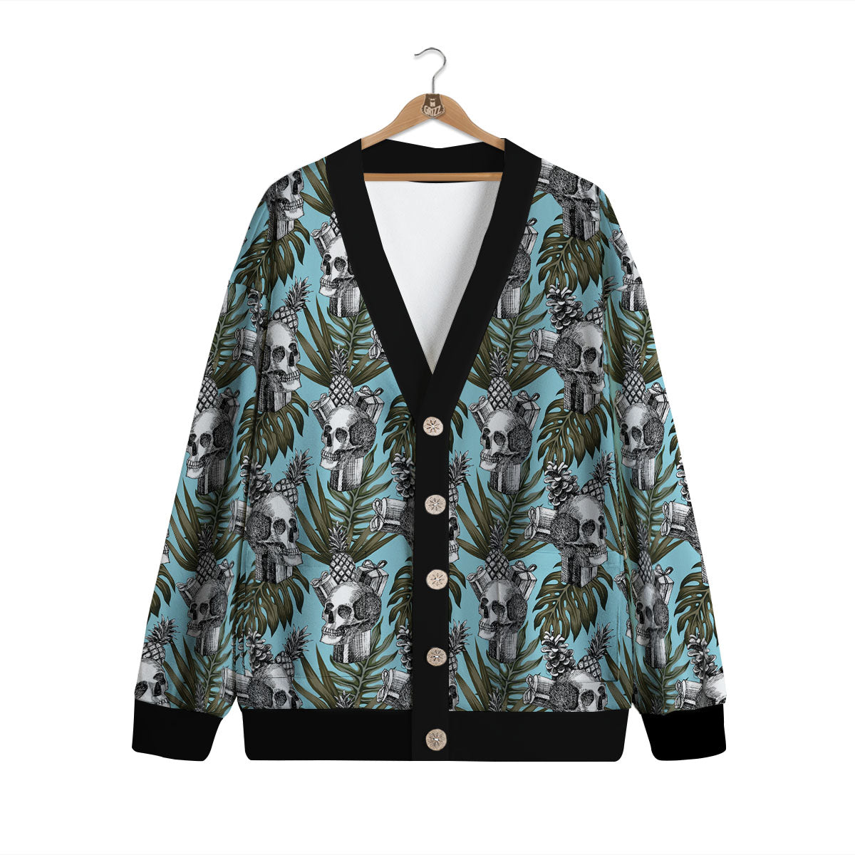 Skull Pineapple Tropical Print Pattern Cardigan-grizzshop