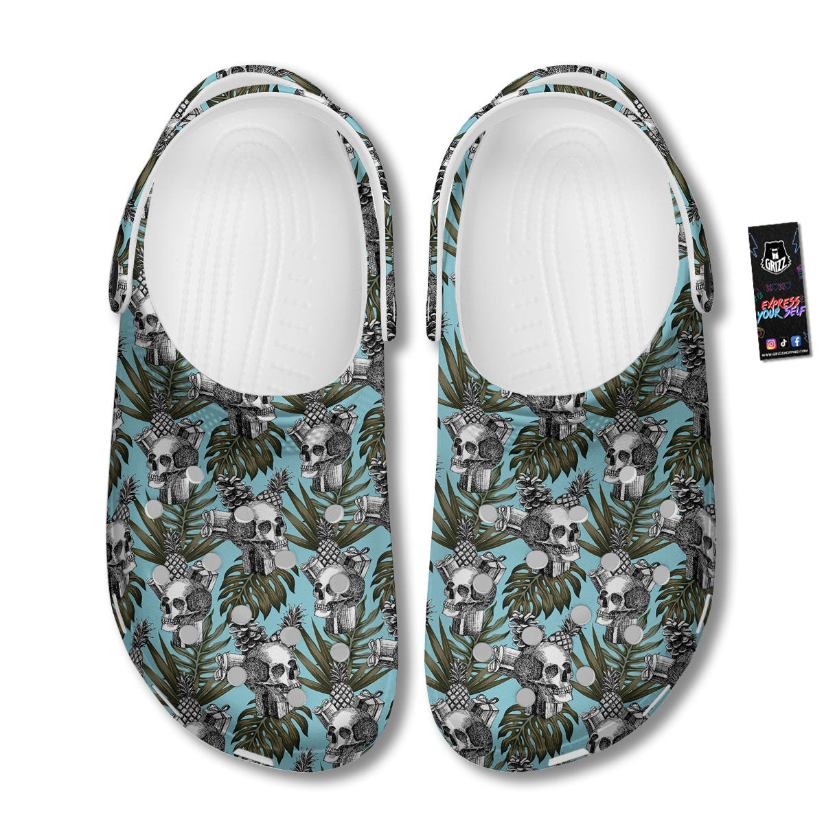 Skull Pineapple Tropical Print Pattern Clog-grizzshop